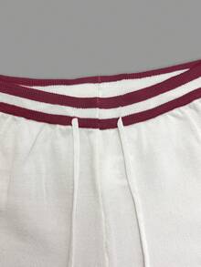 女士休闲简约蝴蝶结前襟无袖条纹针织上衣和抽绳腰松紧腰针织裤两件套，春夏款 - 紅色 - 查看 10