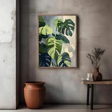 1幅帆布墙画，芒果叶图案，植物艺术海报，热带叶子海报，优雅装饰，现代植物墙面装饰，送给植物爱好者的礼物，墙面艺术和家居装饰，房间装饰美学，宿舍装饰，公寓海报，波西米亚风格装饰艺术，夏季比基尼海报，夏季装饰图案，海滩主题装饰，客厅装饰，办公室装饰，礼物 - 龜背竹 - 查看 7