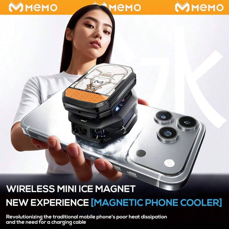 MeMO CX14 2026 New Magnetic Back Clip Dual-Use One-Size-Fits-All Phone Cooler, Equipped With Rechargeable Battery | RGB LED Semiconductor Heat Sink, Suitable For Mobile Phone Games And Live Streaming - Mobile Phone Cooler - Black - View 1