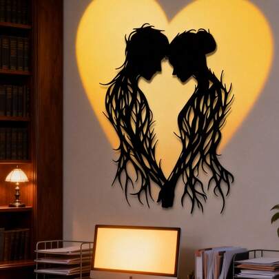 1 pieza Decoración de pared de arte metálico para amantes, escultura de pared de hierro de 15.7 pulgadas, estilo de arte decorativo, regalo ideal para inauguración de la casa, boda, Día de la Madre, Día de la Independencia