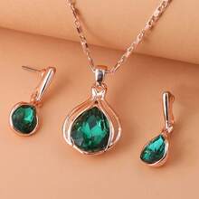 Women's Fashionable Simple Water Drop Necklace And Earrings Jewelry Set, Artificial Crystal Pendant And Stud Earrings Two-Piece Gift Accessory, Gift For Relatives, Friends, Girls, Mothers, Birthday/Holiday/Evening/Party/Jewelry - 綠色 - 查看 13