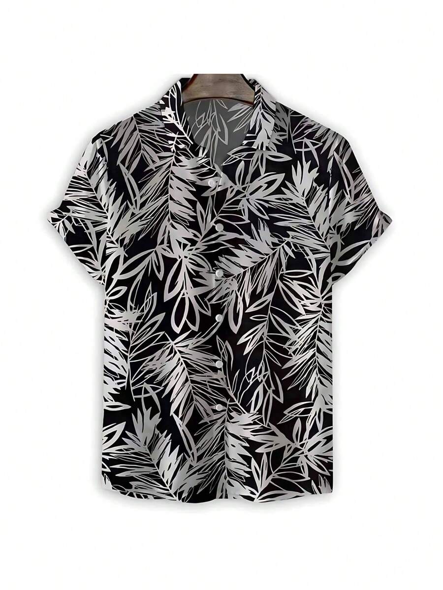 Tropical Paradise Blooming Flowers And  Jungle Leaves Symbolizing Vitality Freedom And Summer Joy 3D Printed Hawaiian Style Casual Short Sleeve Men Shirt Breathable Beach Wear - AT22479 - 查看 1