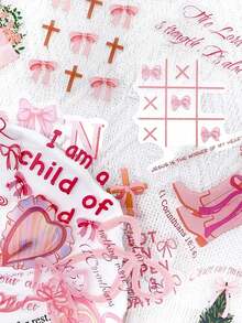 50张粉色蝴蝶结贴纸，印有圣经经文，透明PET材质，适用于水瓶、笔记本电脑、行李箱、剪贴簿、日记本、手机等。 - 新款 - 查看 7