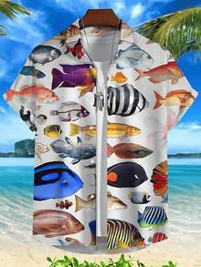 3d Fish Print Hawaiian Shirts For Men New  Men's Shirt Casual Unisex Clothing Summer Quick Dry Short Sleeve Shirt Tops - A508D-AL23161 - 查看 3