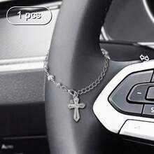 Braccialetto da donna con croce a forma di cuore in argento, gioiello d'argento di stile dolce e design di nicchia per decorazione auto - Amore - Visualizzare 12