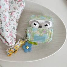 Funda para auriculares con etiqueta en inglés con diseño de flor de tulipán de primavera, compatible con los casos de auriculares Apple 1/2/3/4/Pro/Pro2(Nd)/Pro(3rd) - Verde - Ver 6