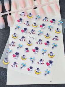 Sci-Fi Space Astronaut Cartoon Nail Stickers, Self-Adhesive One-Time 3D Embossed Nail Art Decals, Funny Nail Decor Stickers Suitable For Space-Themed Parties/ Manicure, Size 8cm*10cm, Cute And Easy To Apply - Ginger - View 2