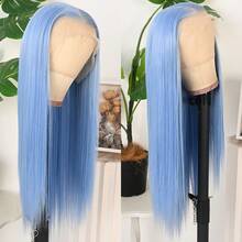 13x4 Free Part Mint Green Long Straight Lace Front Wigs Glueless Long Silky Straight Wigs Pre Plucked HD Lace 180% Density Light Green Wig Soft Free Part Wear And Go Lace Front Wigs For Fashion Women Party & Daily Wear 26 Inch - 藍色 - 查看 3