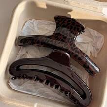 2pcs Fashionable Leopard Print Large Shark Claw Hair Clips, Hollow Out Hair Claws, Boho Beach Hairstyle Accessories - Multicolor - View 1