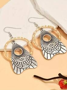 1 par de pendientes con colgante geométrico retro, adecuados para uso diario, fiestas y viajes de las mujeres como regalo de joyería - Plateado - Ver 5
