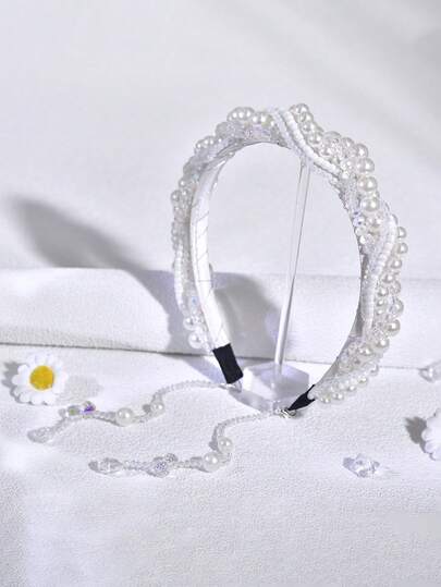 1 Stück elegantes Perlen- & Kristall-Stirnband, modische Braut-Kopfbedeckung für Frauen, geeignet für Party, Bankett, Hochzeit, Alltagsanlässe