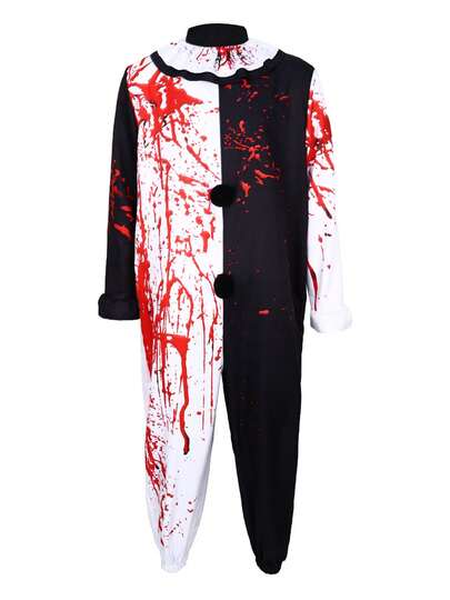 Disfraz de mono negro y blanco con manchas de sangre de terror de Halloween para hombres, atuendo para juego de roles
