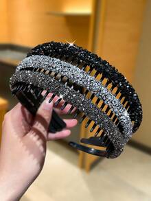 3pcs Women's Luxurious Crystal Headbands, Non-Slip Teeth Design, Hair Accessories, Suitable For Daily Use, Washing Face And Makeup Hair Band Hair Hoop Hairband - Multicolor - View 5