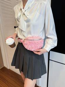 新款小众蕾丝花朵单肩包，时尚斜挎包，别致玫瑰花迷你双肩包，女孩必备 - 粉色 - 查看 5