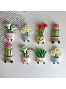 8pcs Potted Flower Shaped Refrigerator Magnets, Cute Creative Magnetic Decor Suitable For Kitchen, Office, Whiteboard, Storage Cabinet, Dishwasher, Ideal For Christmas, Valentine's Day, Thanksgiving, Mother's Day, Graduation Gifts - A - View 9