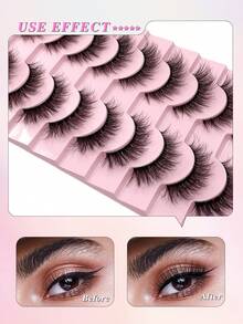 ENCHUW 10 pares de pestañas postizas esponjosas y suaves con volumen, estilo natural, con banda transparente, pestañas reutilizables para maquillaje de vacaciones - Negro - Ver 4