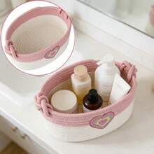 Cesta de lavandería para habitación de niñas, cesta de almacenamiento con corazón rosa, cesta de cuerda tejida, cesta redonda linda para mantas, cesta de almacenamiento de juguetes con asas, cesta de decoración del hogar adecuada para dormitorio, baño, dormitorio - Multicolor - Ver 11