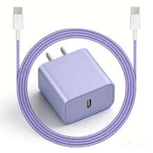 20W USB-C 墙充套装，20W 快速充电适配器，配 3.3 英尺/100 厘米编织 Type-C 转 Type-C 数据线，兼容 17/16/15 系列 - 紫色 - 查看 8