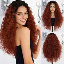 Tóc giả dài màu nâu đỏ ombre xoăn tít, kiểu lace front, 13x4x1, màu đen chuyển sang đỏ đồng, tóc tổng hợp, lace front trong suốt HD chân thực dành cho nữ, thích hợp cho tiệc tùng, cosplay, mặc hàng ngày, lễ hội và phong cách đường phố, sợi chịu nhiệt, không cần keo dán, dễ dàng đội lên. - Nhiều màu - Xem 12