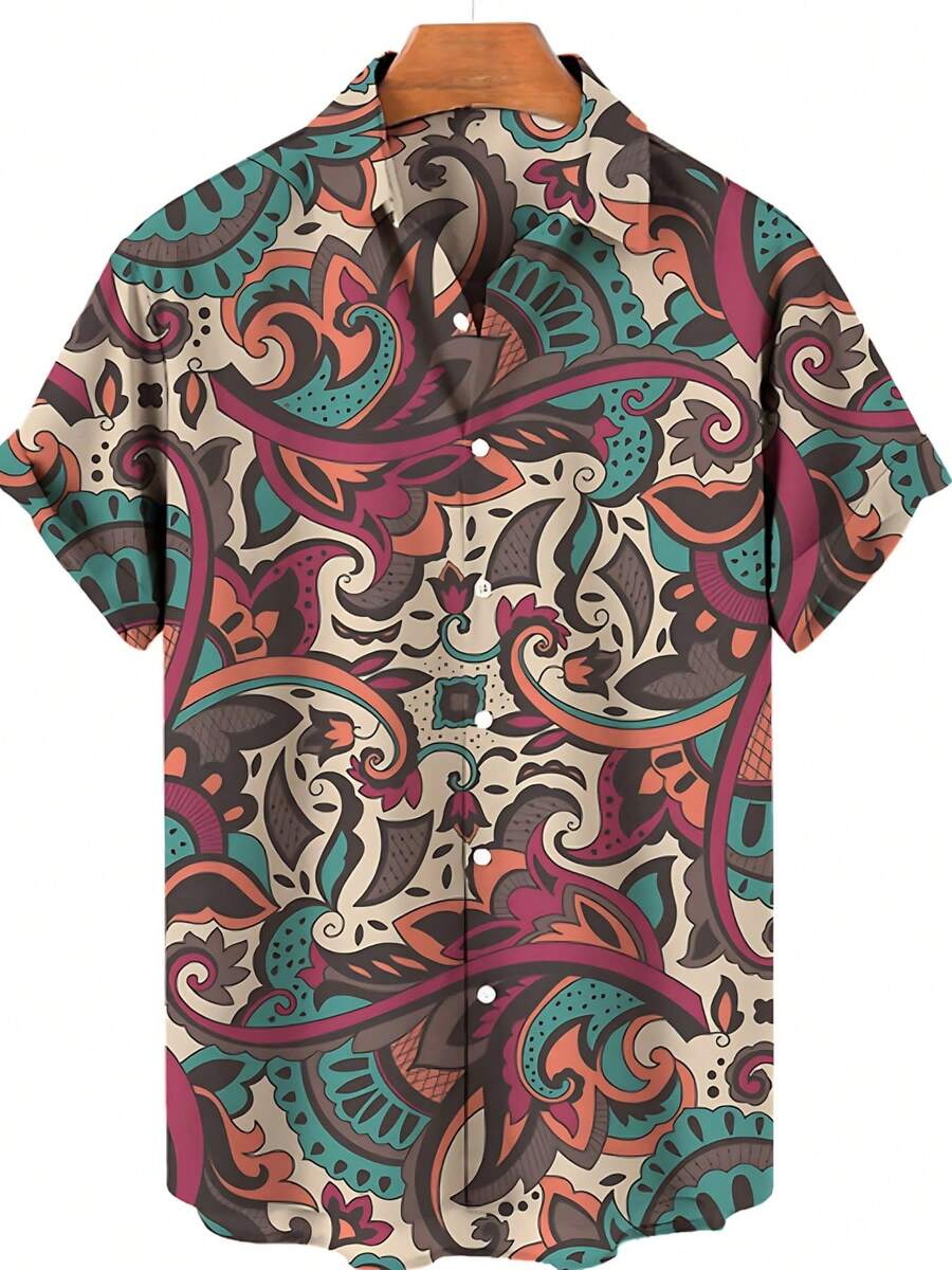 Golden Floral Compass Pattern Radiates Symmetry Symbolizing Direction Wisdom And Elegance For Confident Style 3D Printed Mens Short Sleeve Button Down Shirt - A508D-aT22879 - View 1