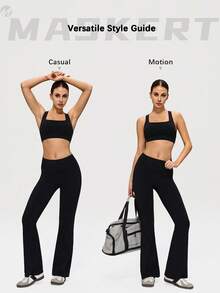 MASKERT High Elasticity Skin-Friendly Flared Yoga Pants, Women's, Soft Fitted Flared Casual Sports Pants - Black - View 2