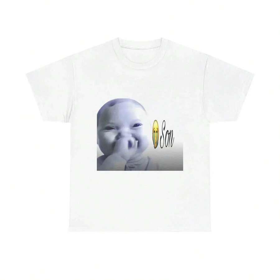 Funny T-Shirt With Smiling AI Baby Meme - White-4 - View 1