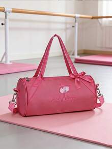 1pc Small Fashion Embroidered Dance Bag, Shoulder Bag, Travel Bag, Team Bag, Latin Ballet Bag, Fitness Bag, Travel Bag, Fashion Embroidered Ballet Dancer Matching Letter Design, Lightweight And Durable, Available In Pink And Purple, Zipper Opening, Polyester Lining, Adjustable Shoulder Strap, Suitable For Dance, Yoga, Travel And Daily Commute. - Multicolor - View 4