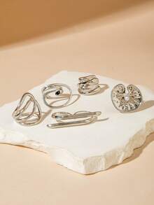 Bộ 5 chiếc nhẫn nhựa giả ngọc trai rỗng hình học phong cách thường ngày, món quà độc đáo dành cho phụ nữ. - Nhiều màu - Xem 7