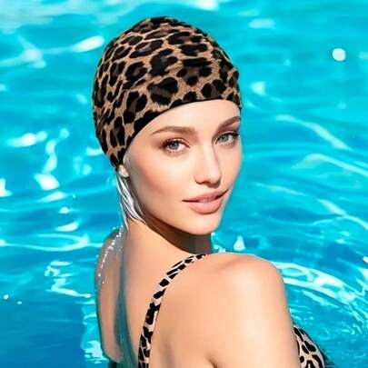 One Leopard-Print Pleated Swim Cap. The Fabric Is Highly Elastic, Won't Constrict The Head, And Is Suitable For Long Hair And Larger Head Shapes. Perfect As A Valentine's Day, Christmas, And Birthday Gift.
