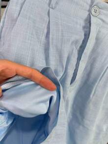 Linen Shirt And Shorts Set (2 Pieces) - Light Blue With Pockets - View 7