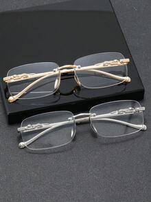 Unisex Rectangular Rimless Transparent Glasses With Metal Frame, Fashionable Casual Wear, Luxury Social, Stylish Street Photography And Office Attire - Multicolor - View 7