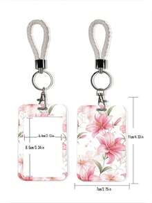1pc ABS Pink Lily Flower Card Holder, High-Quality Student/ID Card Protector With Woven Lanyard, Lightweight & Portable For Commuting, Office, Daily Use - Rectangle - View 3
