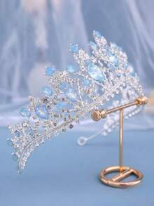 1件银色巴洛克风格新娘奢华皇冠，婚礼舞会派对水钻头饰 - 淺藍色 - 查看 3