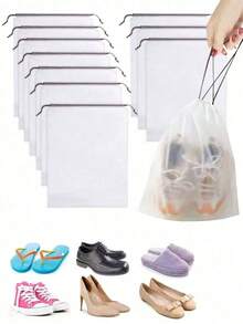1/5/10/20 Pcs Plastic Storage Bags, Portable Waterproof Travel Shoe Bags, Drawstring Shoe Covers For School And Travel, Dust-Proof Packaging Pouches, Essentials For Travel, Cruises And Vacations (Drawstring Color Random) - View 3