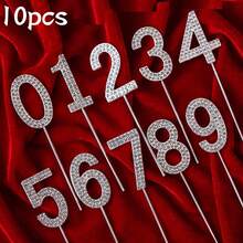 10pcs Silver Plated Cake Topper Candles, 0-9 Crystal Number Cake Decorations Suitable For Birthday, Anniversary, Graduation And Party - Multicolor - View 9