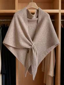 1pc Women's Oversized 185*76cm Knitted Poncho Shawl - Soft Cashmere Blend Solid Color Shawl, Elegant Wrap Suitable For Formal Dresses, Soft Open Front Cardigan Sweater, Suitable For Spring, Autumn And Winter, 73*30 Inches - 卡其色 - 查看 12