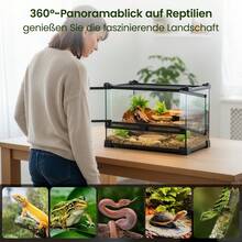 Glas-Reptilien-Terrarium, Insektenzucht-Tank, Vivarium-Lebensraum für Eidechsen, Hornfrösche, Schlangen und Spinnen, Reptilien-Glasterrarium für Amphibien - Horizontal - Übersicht 2