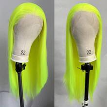 霓虹绿蕾丝假发，长款柔顺直发，合成蕾丝前假发，适合女性，自然发际线，日常佩戴，角色扮演派对皆宜。 - 彩色 - 查看 4
