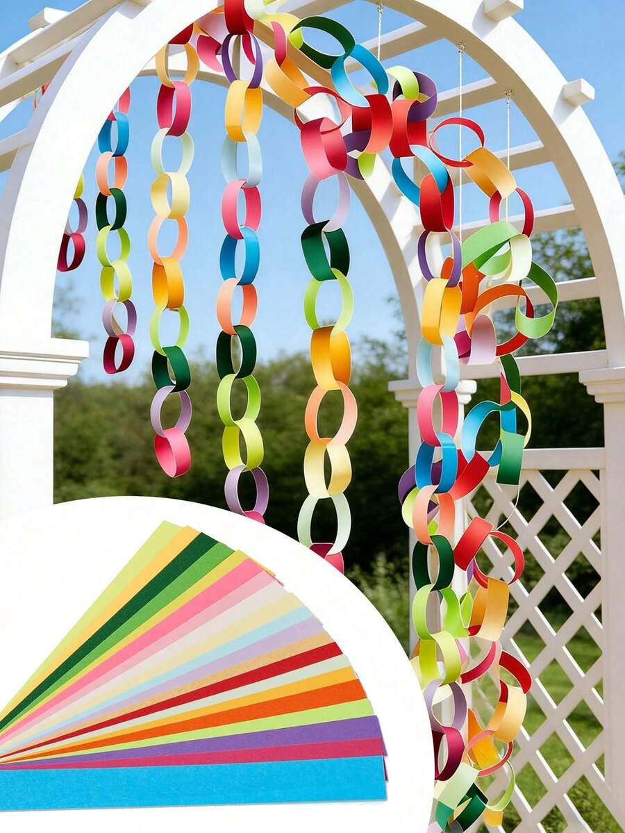 100/300 piezas Cadenas de papel brillante DIY, ancho de 0.98 pulgadas * 1.69 pulgadas de largo, colores suaves/neón/básicos - Adecuado para decoraciones de cumpleaños, bodas, guirnaldas de fiesta, manualidades de aula, estrellas plegables y proyectos de envoltura de regalos, tiras fáciles de usar, entusiastas - Ver 1