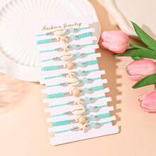 12-Piece Starfish Shell Turtle Beaded Bracelet Set For Travel And Vacation Women's Accessories - 青色 - 查看 10