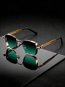 Gafas de moda con marco dorado retro y lentes verdes, con diseño de bisagras de resorte, adecuadas para hombres y mujeres, disponibles en varios colores, aptas para uso diario - Multicolor - Ver 1