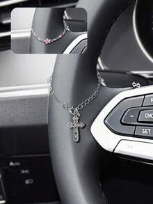Braccialetto da donna con croce a forma di cuore in argento, gioiello d'argento di stile dolce e design di nicchia per decorazione auto - Amore - Visualizzare 1