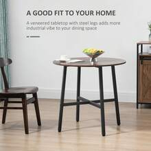 HOMCOM Dining Table For 4 People, Industrial Round Kitchen Table For Living Room, Dining Room, Ф31.5" X 29.9" H, Rustic Brown - Rust Brown - View 2