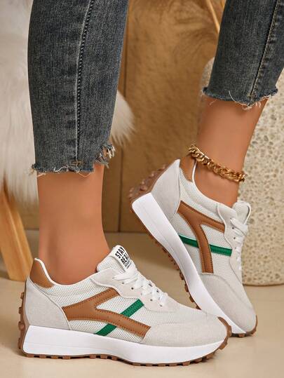 女士舒适系带运动鞋 - 轻便多功能休闲鞋，防滑橡胶鞋底，适合所有季节