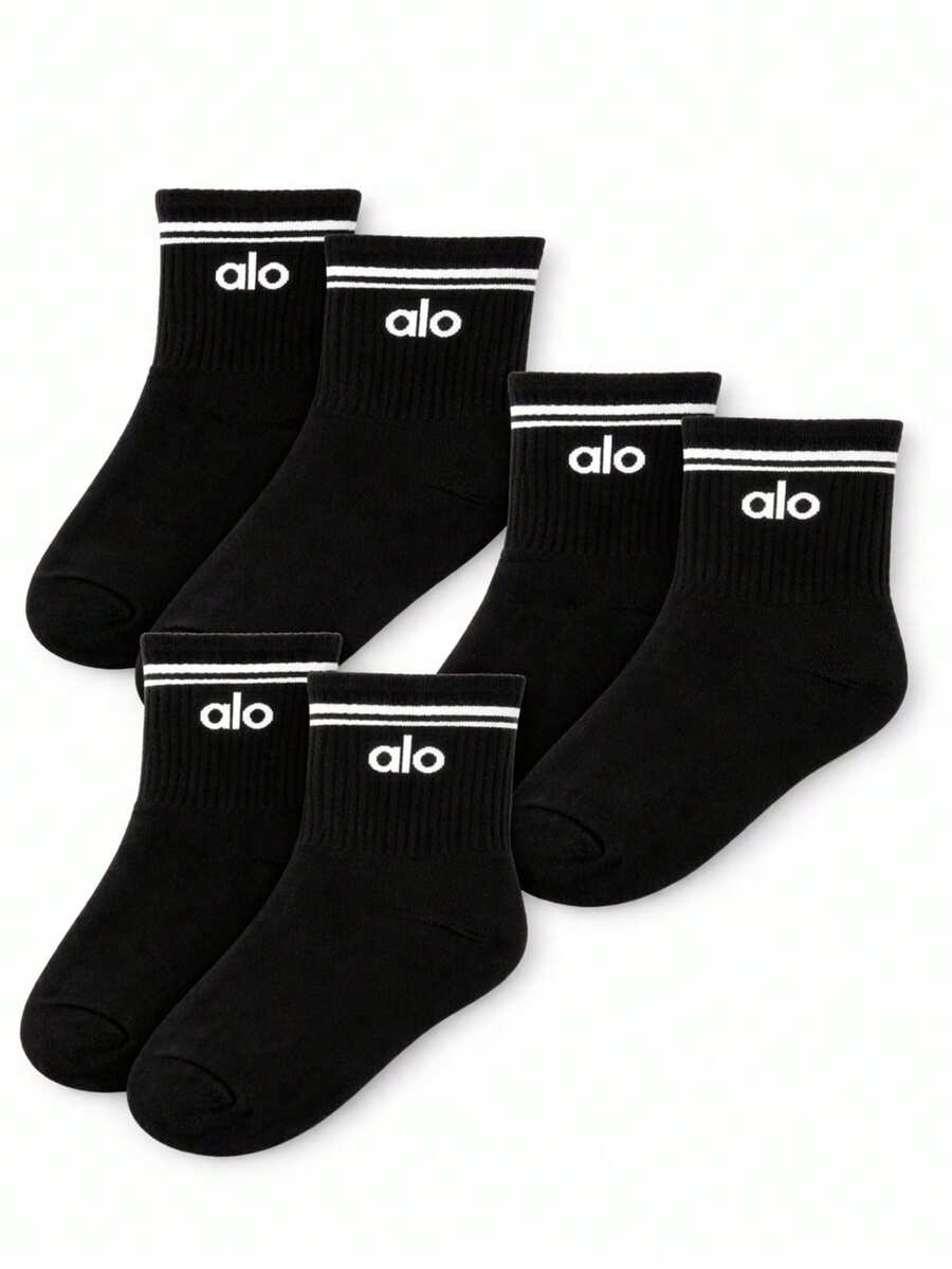 Alo Yoga Half-Crew Throwback Sock (3 Pairs) (Unisex) - 黑色三雙裝 - 查看 1