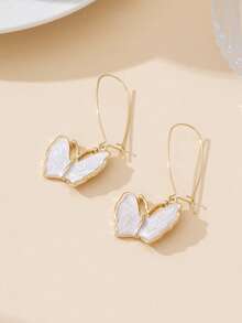 1 Pair Fashionable Summer New Vacation Beach Style Romantic Handmade Drip Oil White Butterfly Pendant Earrings For Women - White - View 2