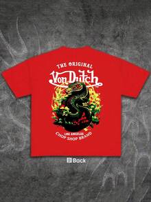 1 pieza Camiseta de mujer con estampado de dragón de doble cara de Van Ditch en rojo y verde, tela suave y amigable con la piel, estilo unisex, regalo para el Día de San Valentín, el Día de San Patricio y la Copa Mundial - Rojo - Ver 3