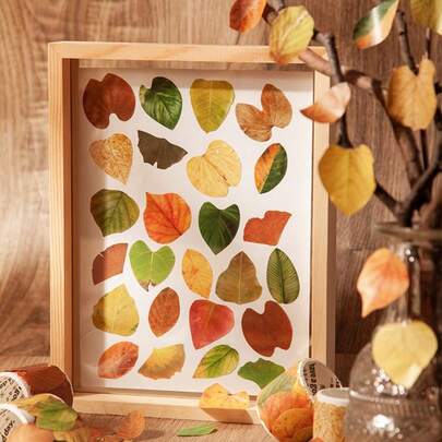 Fallen Leaves 8-Style Shaped Tape, Leaf Design Journal Stickers, 50pcs/Roll Tear-Resistant Washi Tape