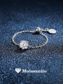 1 chiếc nhẫn hình trái tim bằng bạc 925 đính đá Moissanite, mạ vàng 18K, có thể điều chỉnh kích cỡ, phù hợp cho nữ giới đeo hàng ngày, dự tiệc, kỷ niệm, ngày Valentine, đám cưới và các dịp khác. - Bạc - Xem 1