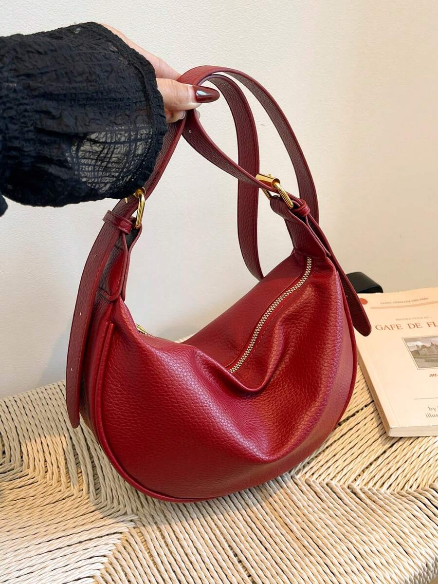 新款时尚女士纯色简约单肩包，PU材质，适合约会、购物，百搭优雅